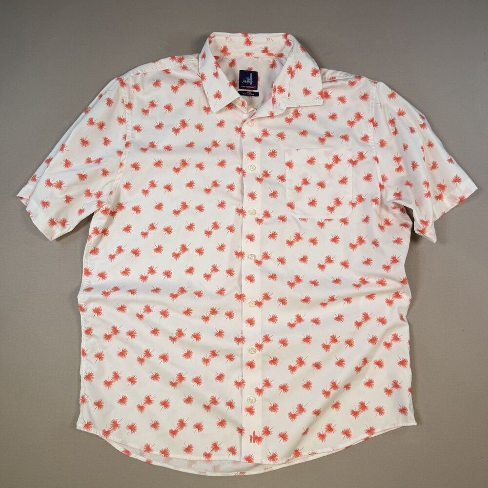 johnnie-O Shirt Mens Medium White Orange Prep-Formance Short Sleeve Palm Print